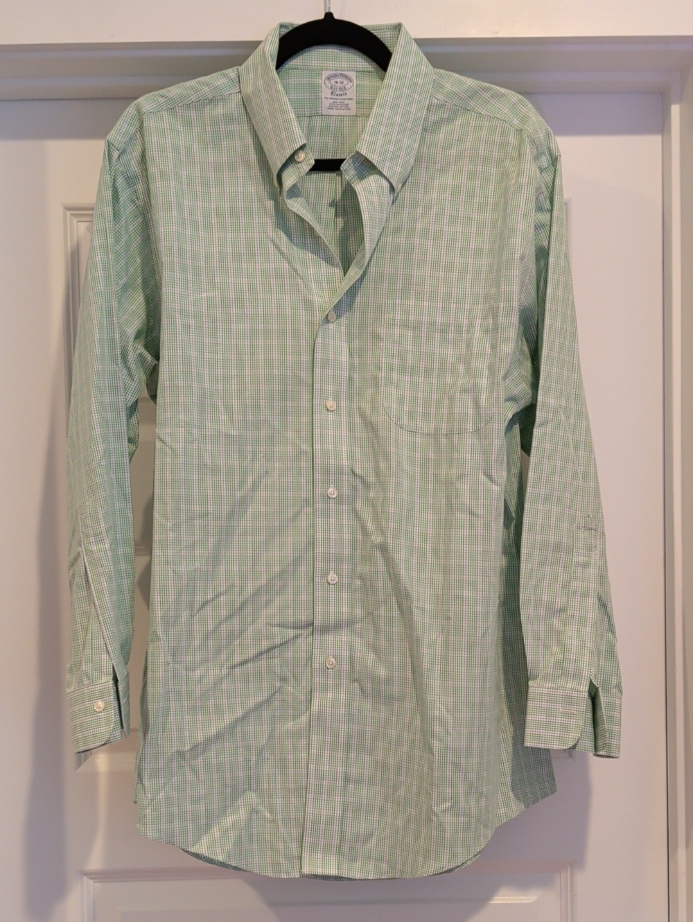 Brooks Brothers Light Green Check Button-Down Dress Shirt